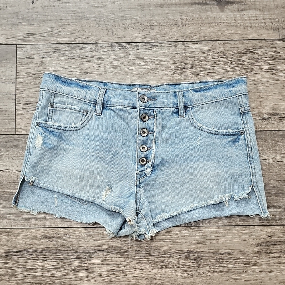 Free People Light Blue Distressed Jean Shorts
